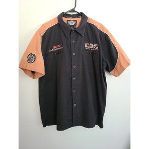 Vintage Harley Davidson 1903*2008 Anniversary Black /Orange Button-down Shirt XL